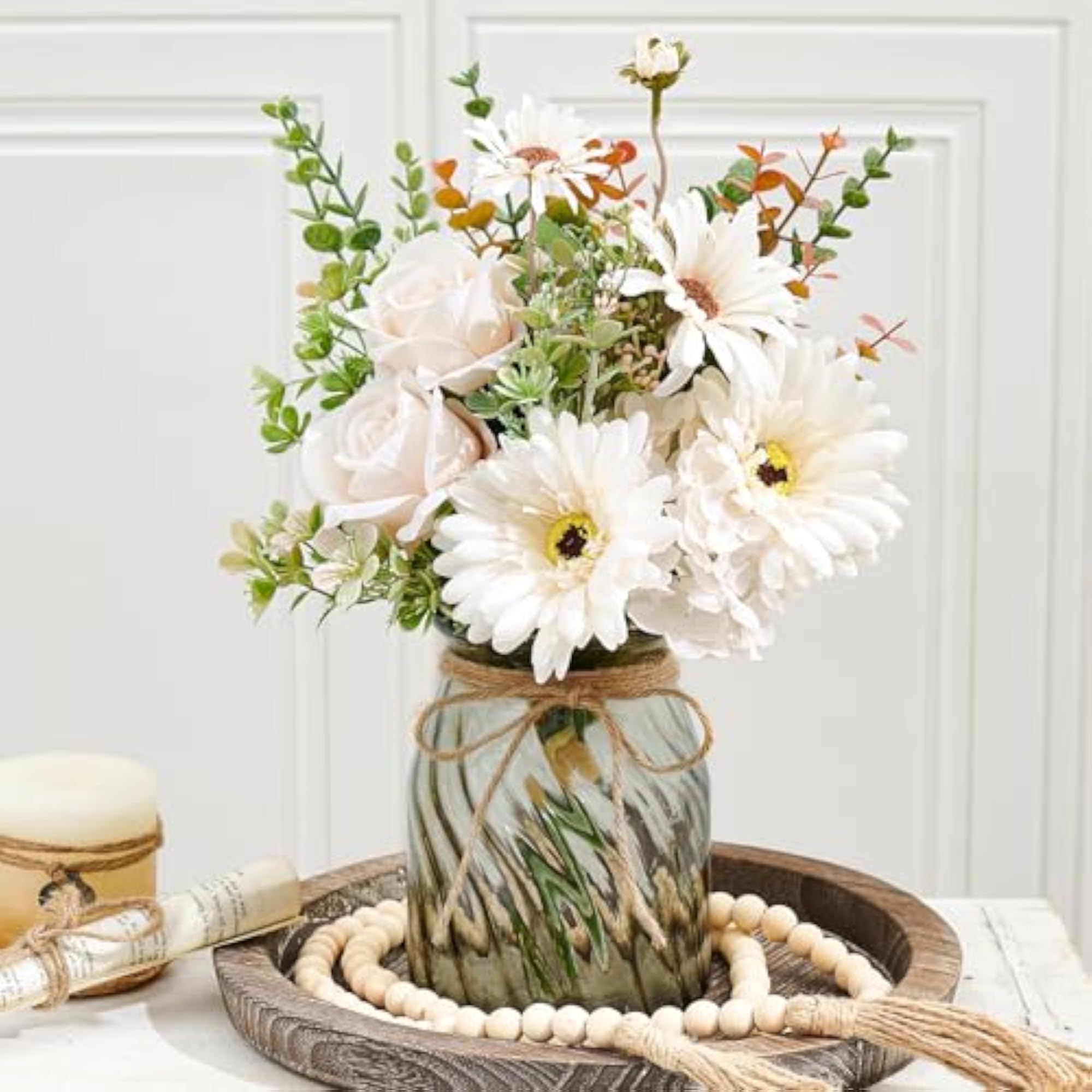Fake Flowers Artificial Daisy Rose with Vase for Decor